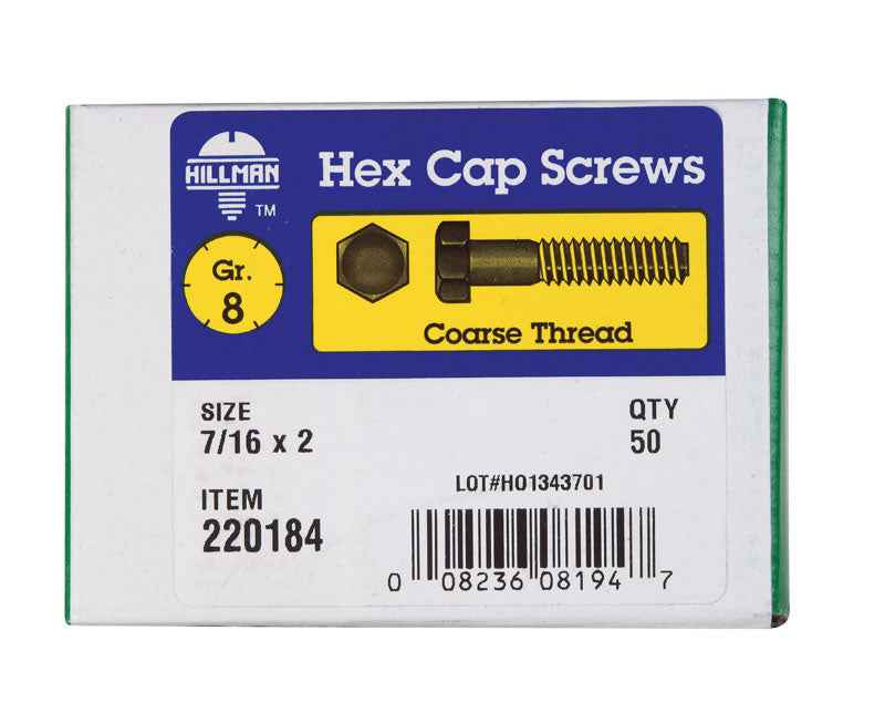 HILLMAN 7/16 in. D X 2 in. L Heat Treated Steel Hex Head Cap Screw 50 pk - Image 2