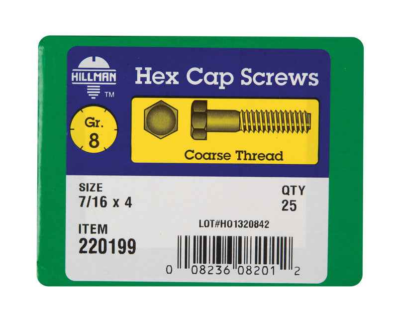 HILLMAN 7/16 in. D X 4 in. L Heat Treated Steel Hex Head Cap Screw 25 pk - Image 2