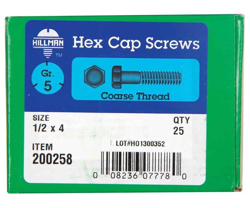 Hillman 1/2 in. D X 4 in. L Heat Treated Zinc Steel Hex Head Cap Screw 25 pk - Image 3