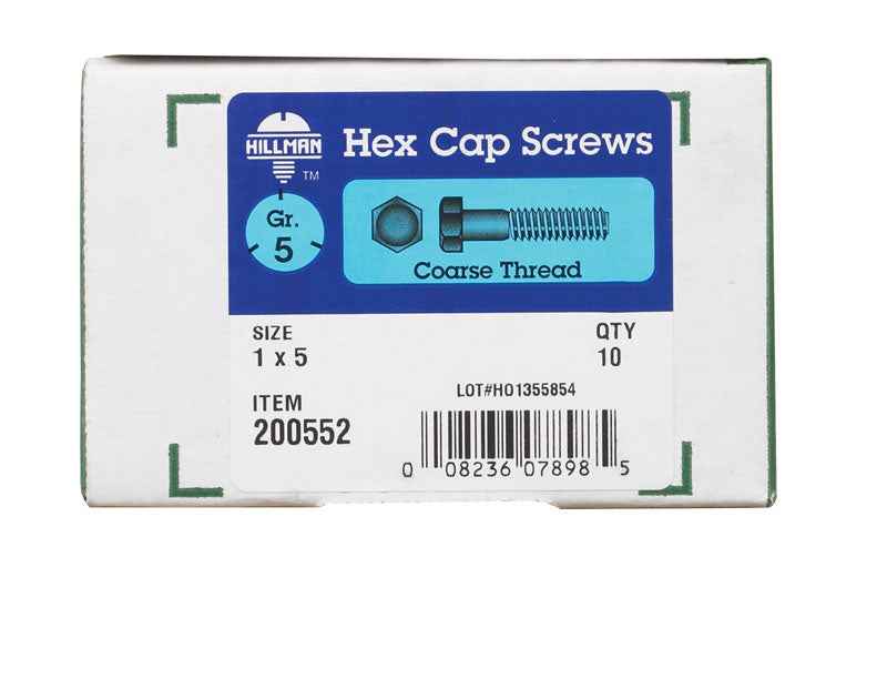 HILLMAN 1 in. D X 5 in. L Heat Treated Zinc Steel Hex Head Cap Screw 10 pk - Image 2