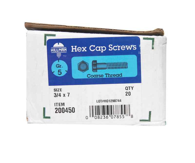 HILLMAN 3/4 in. D X 7 in. L Heat Treated Zinc Steel Hex Head Cap Screw 20 pk - Image 2