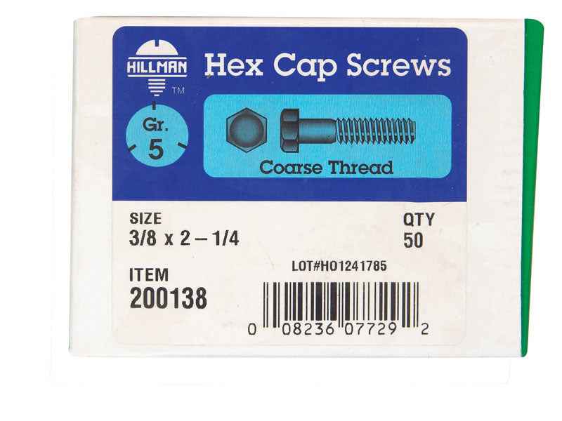 HILLMAN 3/8 in. D X 2-1/4 in. L Heat Treated Zinc Steel Hex Head Cap Screw 50 pk - Image 2