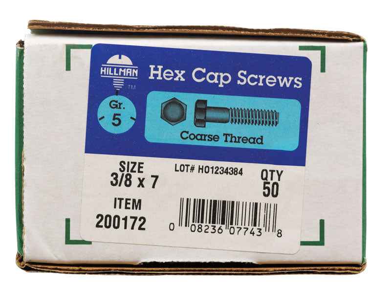 HILLMAN 3/8 in. D X 7 in. L Heat Treated Zinc Steel Hex Head Cap Screw 50 pk - Image 2