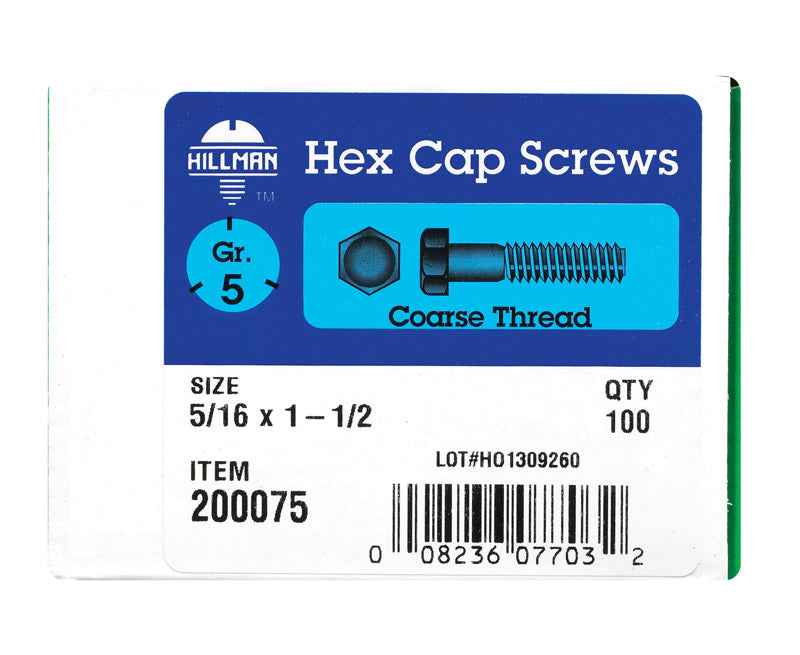Hillman 5/16 in. D X 1-1/2 in. L Heat Treated Zinc Steel Hex Head Cap Screw 100 pk - Image 3