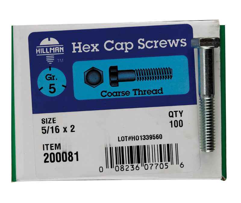 Hillman 5/16 in. D X 2 in. L Heat Treated Zinc Steel Hex Head Cap Screw 100 pk - Image 3