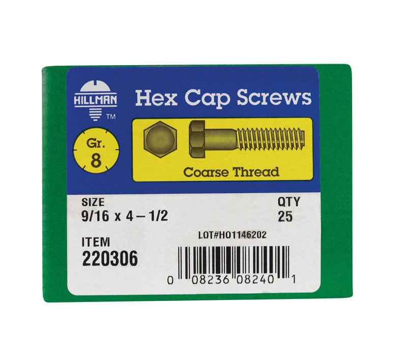 HILLMAN 9/16 in. D X 4-1/2 in. L Heat Treated Steel Hex Head Cap Screw 25 pk - Image 2