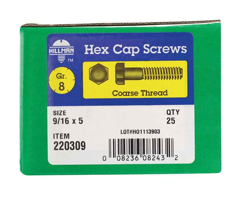 HILLMAN 9/16 in. D X 5 in. L Heat Treated Steel Hex Head Cap Screw 25 pk - Image 2