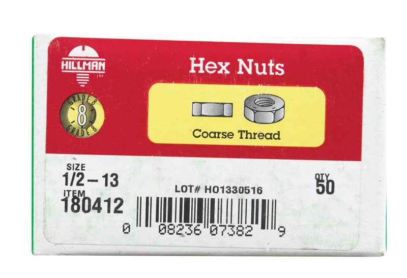 Hillman 1/2 in. Zinc Dichromate Steel USS Hex Nut 50 pk - Image 3