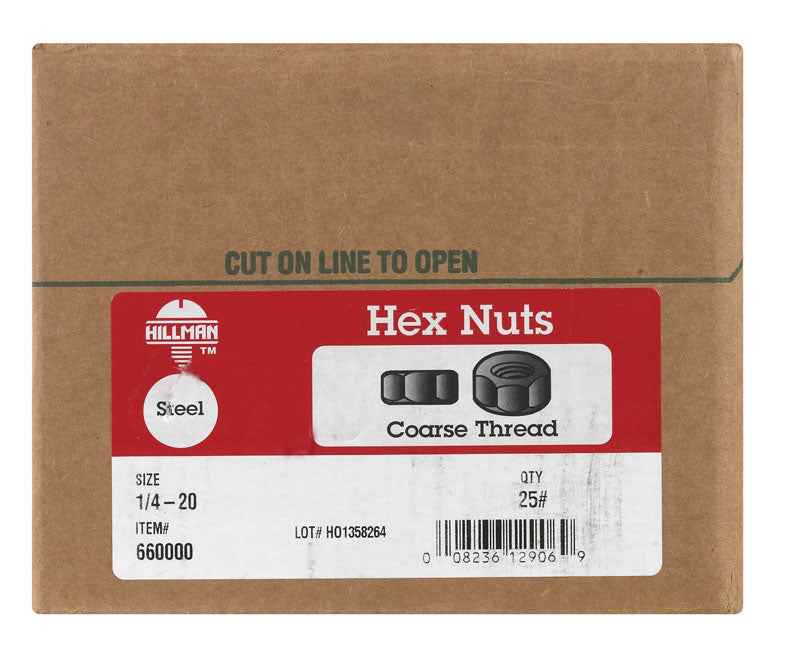 Hillman 1/4 - 20 Zinc-Plated Steel USS Hex Nut 3378 pk - Image 3