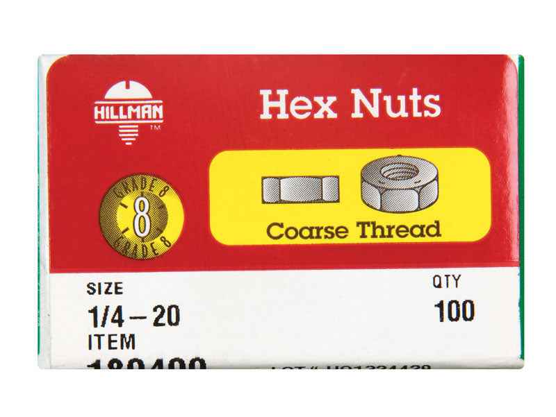 Hillman 1/4 in. Zinc Dichromate Steel USS Hex Nut 100 pk - Image 3