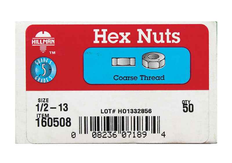 Hillman 1/2 in. Zinc-Plated Steel USS Hex Nut 50 pk - Image 3