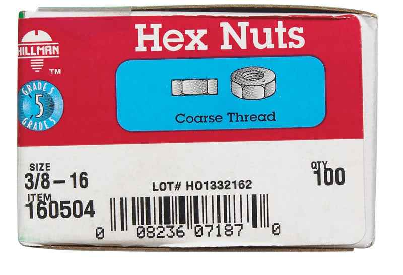 Hillman 3/8 in. Zinc-Plated Steel USS Hex Nut 100 pk - Image 4