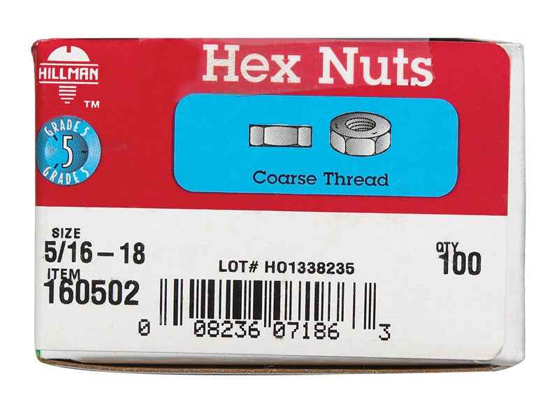 Hillman 5/16 in. Zinc-Plated Steel USS Hex Nut 100 pk - Image 4