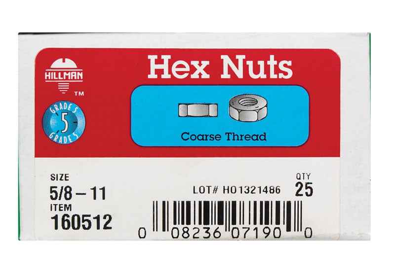 Hillman 5/8 in. Zinc-Plated Steel USS Hex Nut 25 pk - Image 3