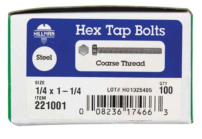 HILLMAN 1/4 in. D X 1-1/4 in. L Zinc Plated Steel Hex Tap Bolt 100 pk - Image 2