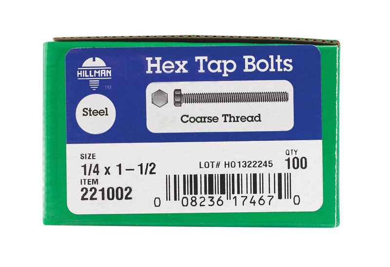 HILLMAN 1/4 in. D X 1-1/2 in. L Zinc Plated Steel Hex Tap Bolt 1 pk - Image 2