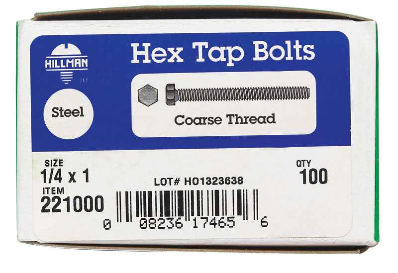 Hillman 1/4 in. D X 1 in. L Zinc Plated Steel Hex Tap Bolt 100 pk - Image 2