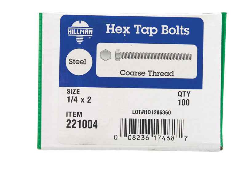 HILLMAN 1/4 in. D X 2 in. L Zinc Plated Steel Hex Tap Bolt 100 pk - Image 2