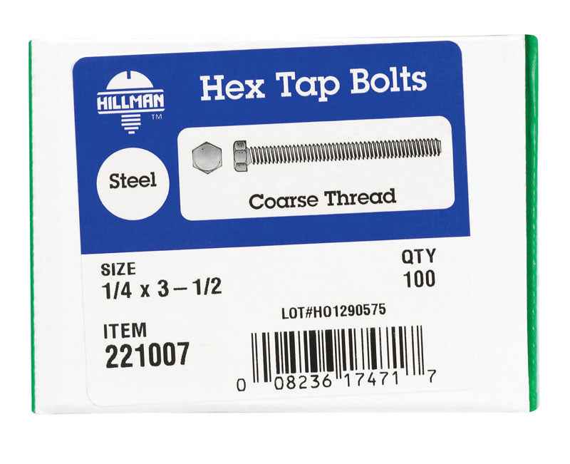 HILLMAN 1/4 in. D X 3-1/2 in. L Zinc Plated Steel Hex Tap Bolt 1 pk - Image 2