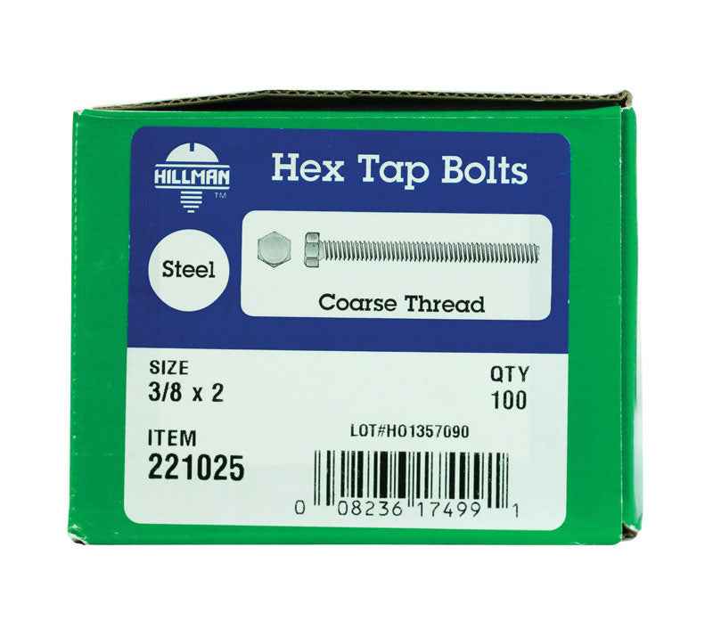 Hillman 3/8 in. D X 2 in. L Zinc Plated Steel Hex Tap Bolt 100 pk - Image 2