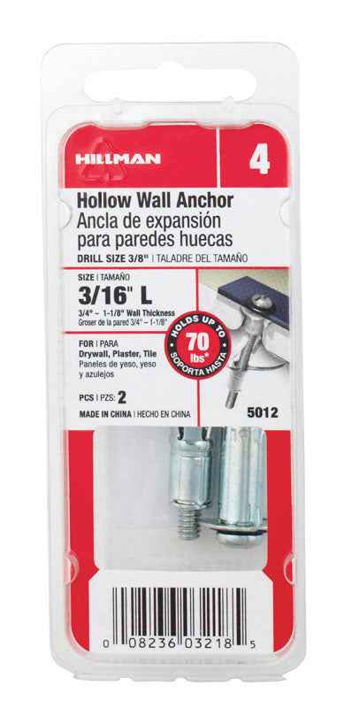Hillman 3/16 in. Dia. x 2 3/4 in. L Metal Round Head Hollow Wall Anchors 2 pk (Pack of 6) - Image 2