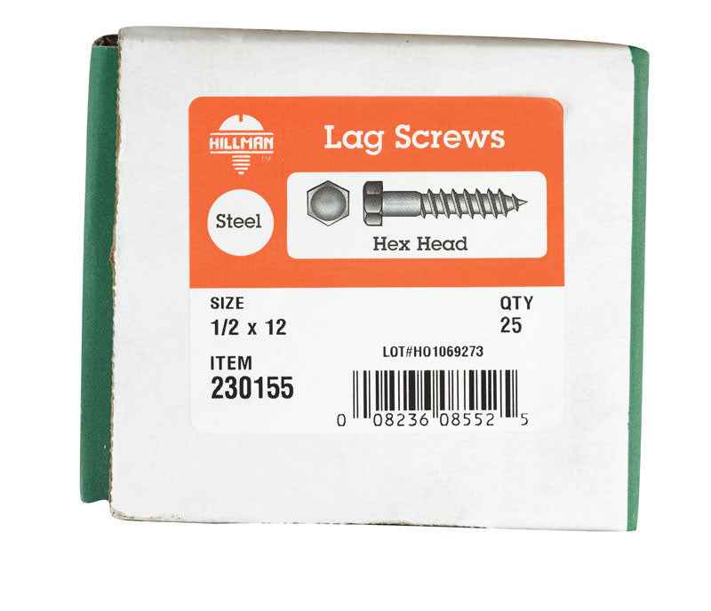 HILLMAN 1/2 in. X 12 in. L Hex Zinc-Plated Steel Lag Screw 25 pk - Image 2