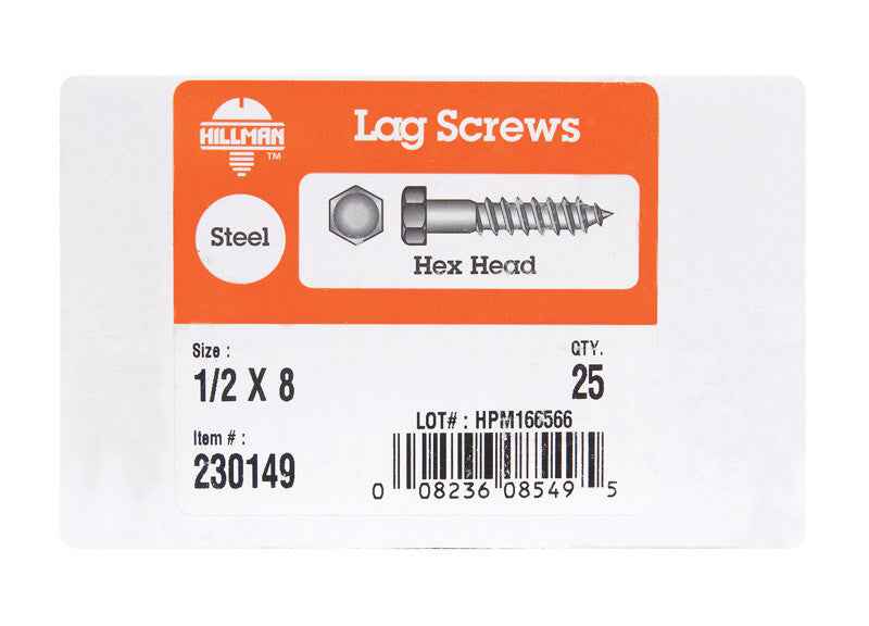 Hillman 1/2 in. X 8 in. L Hex Zinc-Plated Steel Lag Screw 25 pk - Image 4