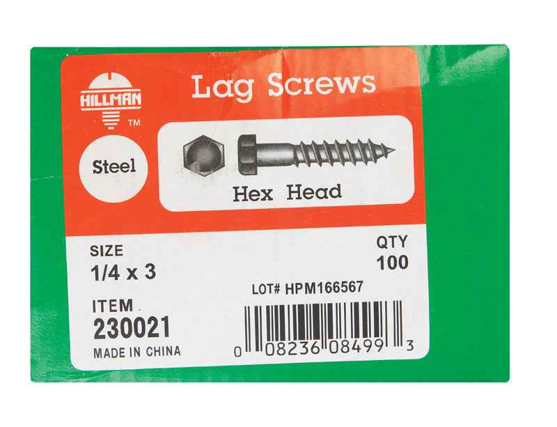 Hillman 1/4 in. X 3 in. L Hex Zinc-Plated Steel Lag Screw 100 pk - Image 3