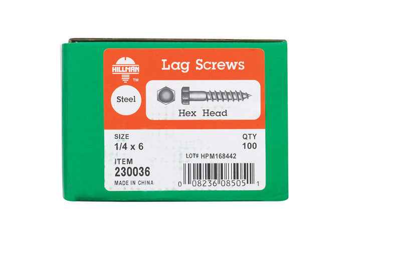 Hillman 1/4 in. X 6 in. L Hex Zinc-Plated Steel Lag Screw 100 pk - Image 6