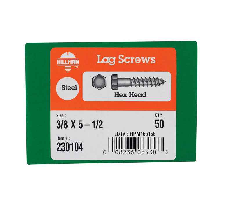 HILLMAN 3/8 in. X 5-1/2 in. L Hex Zinc-Plated Steel Lag Screw 50 pk - Image 2