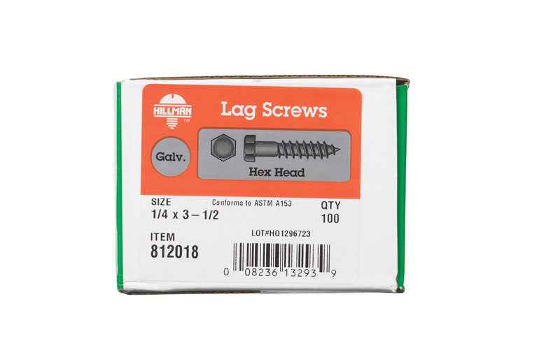 HILLMAN 1/4 in. X 3-1/2 in. L Hex Hot Dipped Galvanized Steel Lag Screw 100 pk - Image 4