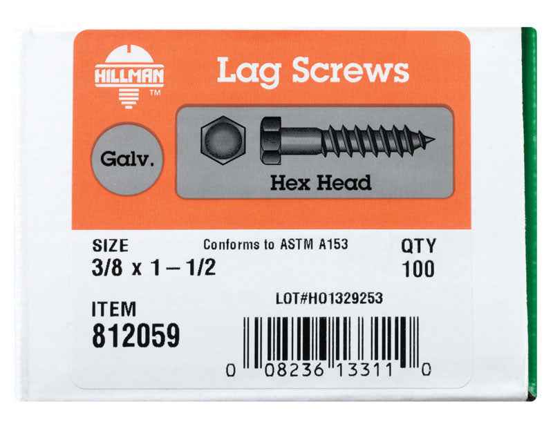HILLMAN 3/8 in. X 1-1/2 in. L Hex Hot Dipped Galvanized Steel Lag Screw 100 pk - Image 2
