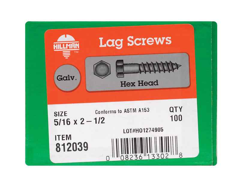 Hillman 5/16 in. X 2-1/2 in. L Hex Hot Dipped Galvanized Steel Lag Screw 100 pk - Image 4