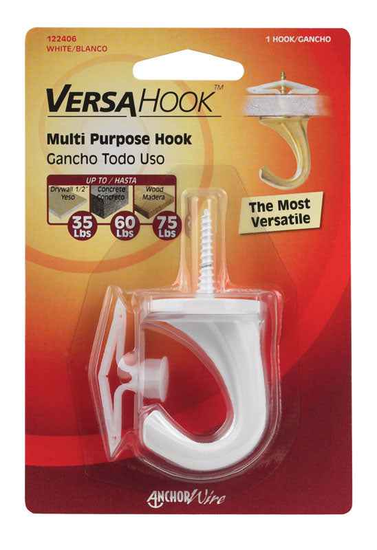 Hillman White Ceramic/Zinc Large Versa Hook 35 lb. Drywall; 75 lb. Wood 1 pk (Pack of 5) - Image 3