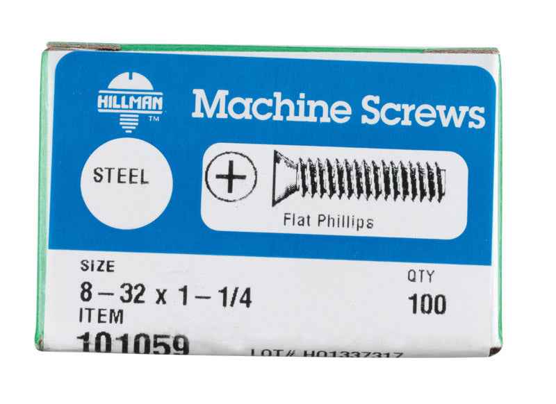 HILLMAN No. 8-32 X 1-1/4 in. L Phillips Flat Head Zinc-Plated Steel Machine Screws 100 pk - Image 2