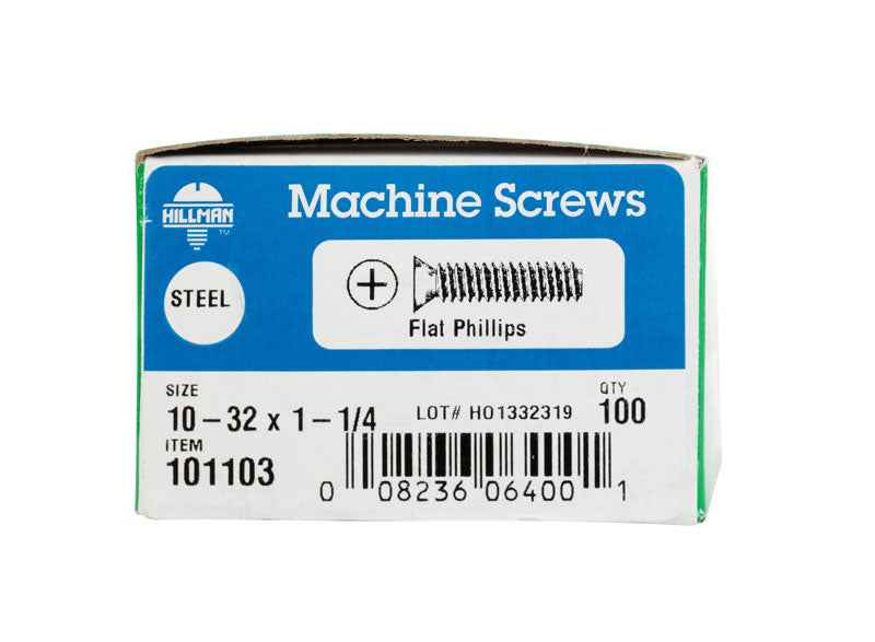 HILLMAN No. 10-32 Ga. X 1-1/4 in. L Phillips Flat Head Zinc-Plated Steel Machine Screws 1 lb 1 pk - Image 2