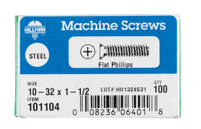 HILLMAN No. 10-32 X 1-1/2 in. L Phillips Flat Head Zinc-Plated Steel Machine Screws 100 pk - Image 2