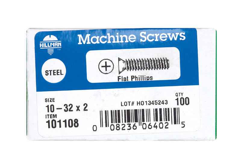 HILLMAN No. 10-32 Ga. X 2 in. L Phillips Flat Head Zinc-Plated Steel Machine Screws 100 pk - Image 2