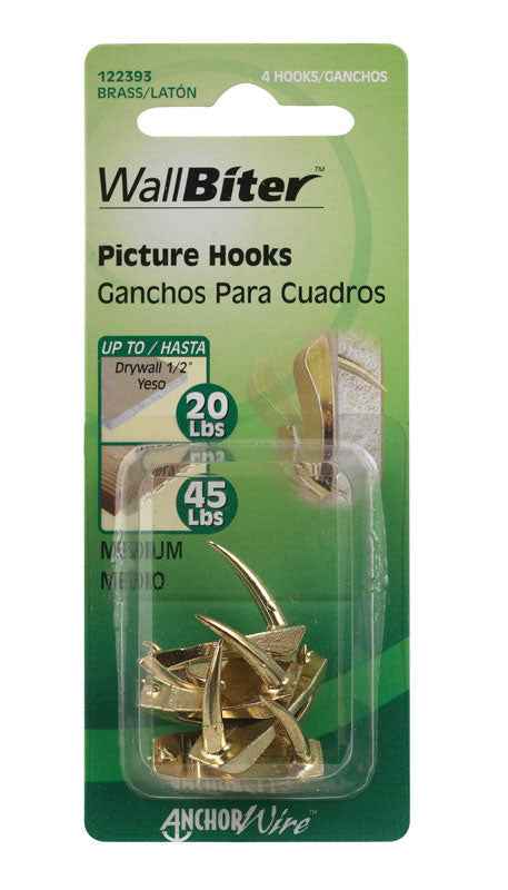 Hillman WallBiter Brass-Plated Silver Small Picture Hook 45 lb. 4 pk (Pack of 10) - Image 3