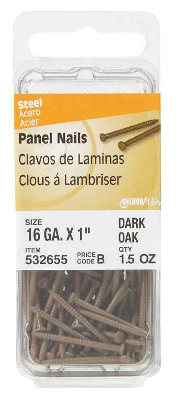 Hillman 1 in. L Panel Dark Oak Steel Nail Annular Ring Shank Large (Pack of 6) - Image 2