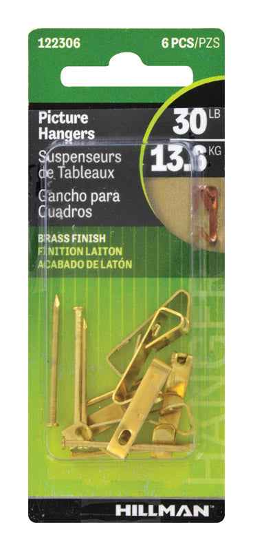 Hillman AnchorWire Brass-Plated Gold Conventional Picture Hanger 30 lb. 6 pk Steel (Pack of 10) - Image 3