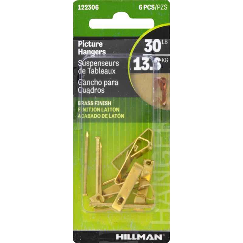 Hillman AnchorWire Brass-Plated Gold Conventional Picture Hanger 30 lb. 6 pk Steel (Pack of 10) - Image 4