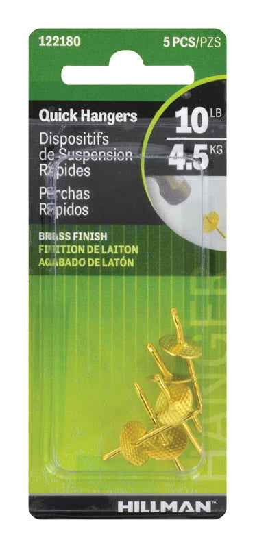 Hillman AnchorWire Brass-Plated Brass Quick Hanger 10 lb. One Piece 5 pk (Pack of 10) - Image 3