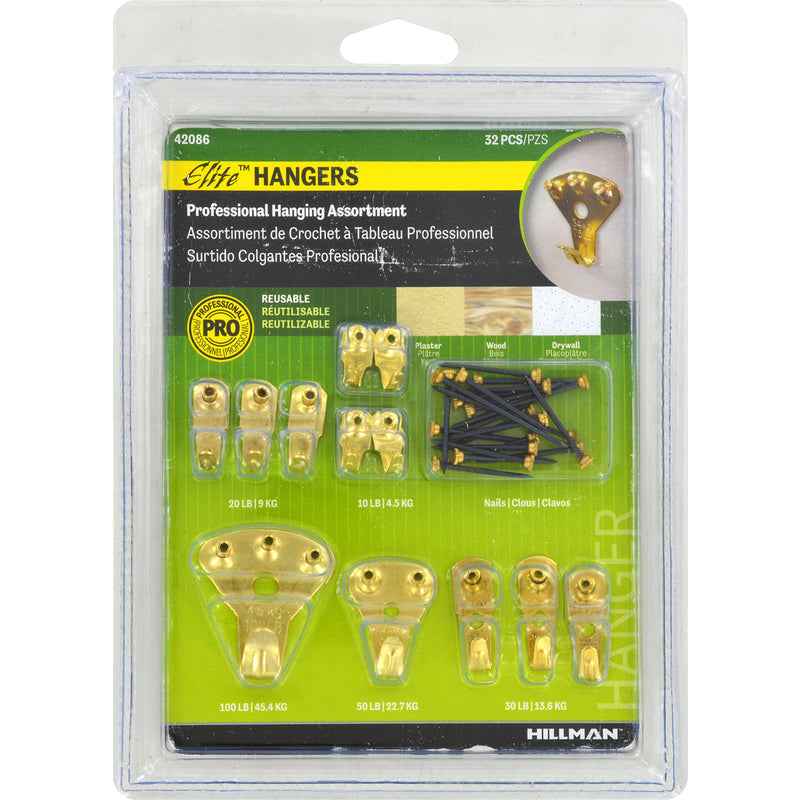 Hillman Elite Brass-Plated Classic Picture Hanging Set 10 lb. 32 pk (Pack of 5) - Image 2