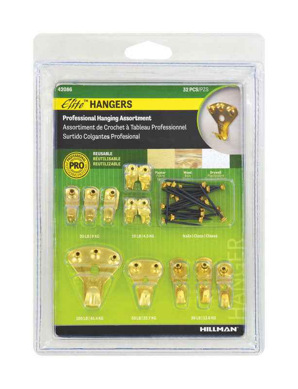 Hillman Elite Brass-Plated Classic Picture Hanging Set 10 lb. 32 pk (Pack of 5) - Image 3