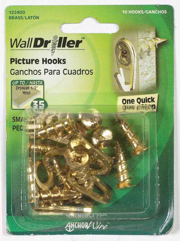 Hillman WallDriller Brass-Plated Gold Drywall Picture Hook 35 lb 10 pk - Image 3