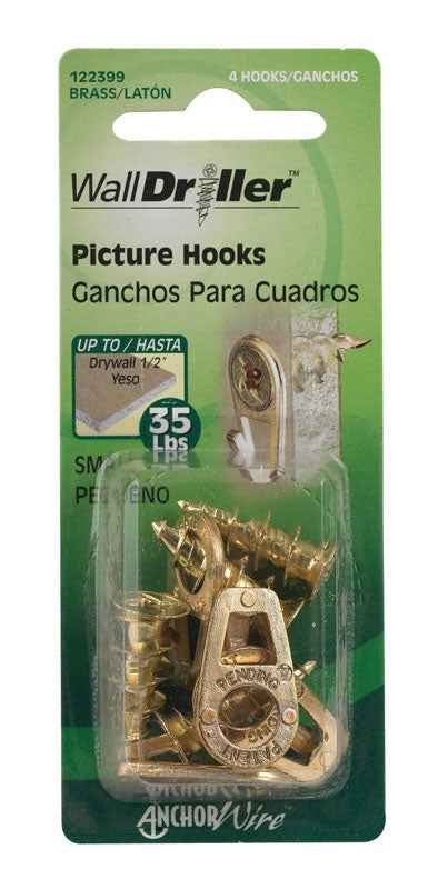 Hillman WallDriller Gold Drywall Picture Hook 35 lb. 4 pk (Pack of 10) - Image 2