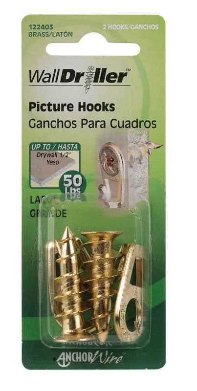 Hillman WallDriller Brass-Plated Gold Drywall Picture Hook 50 lb. 2 pk (Pack of 10) - Image 3