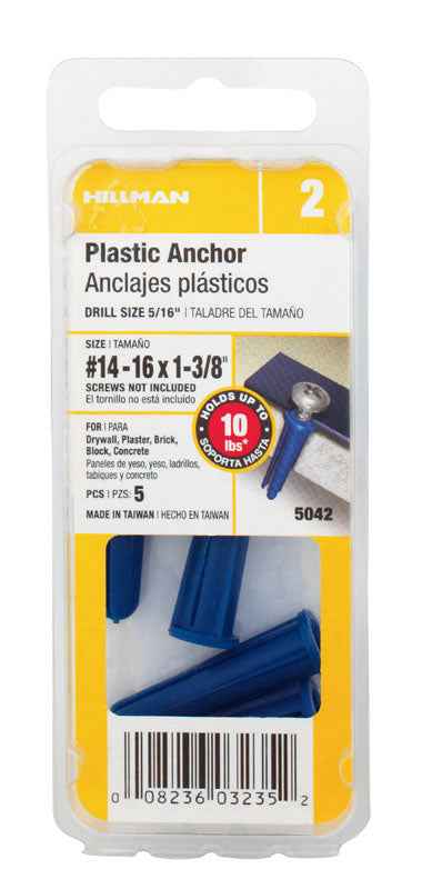 Hillman .25 in. Dia. x 1-3/8 in. L Plastic Pan Head Conical Anchor 5 pk (Pack of 10) - Image 3