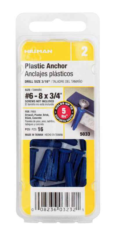 Hillman .138 in. Dia. x 3/4 in. L Plastic Pan Head Conical Anchor 16 pk (Pack of 10) - Image 3